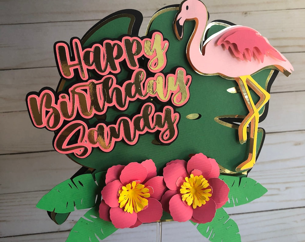 Personalized Flamingo cake topper tropical party