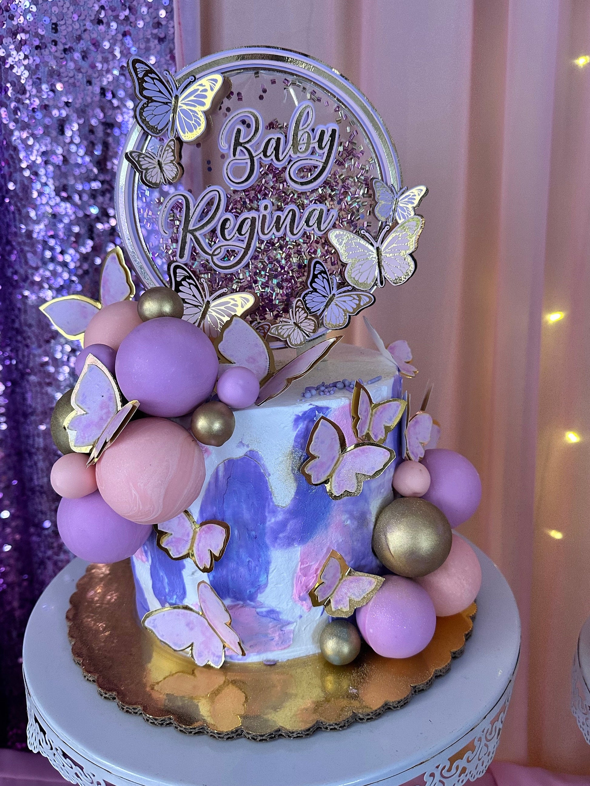 Personalized butterfly baby shower cake topper