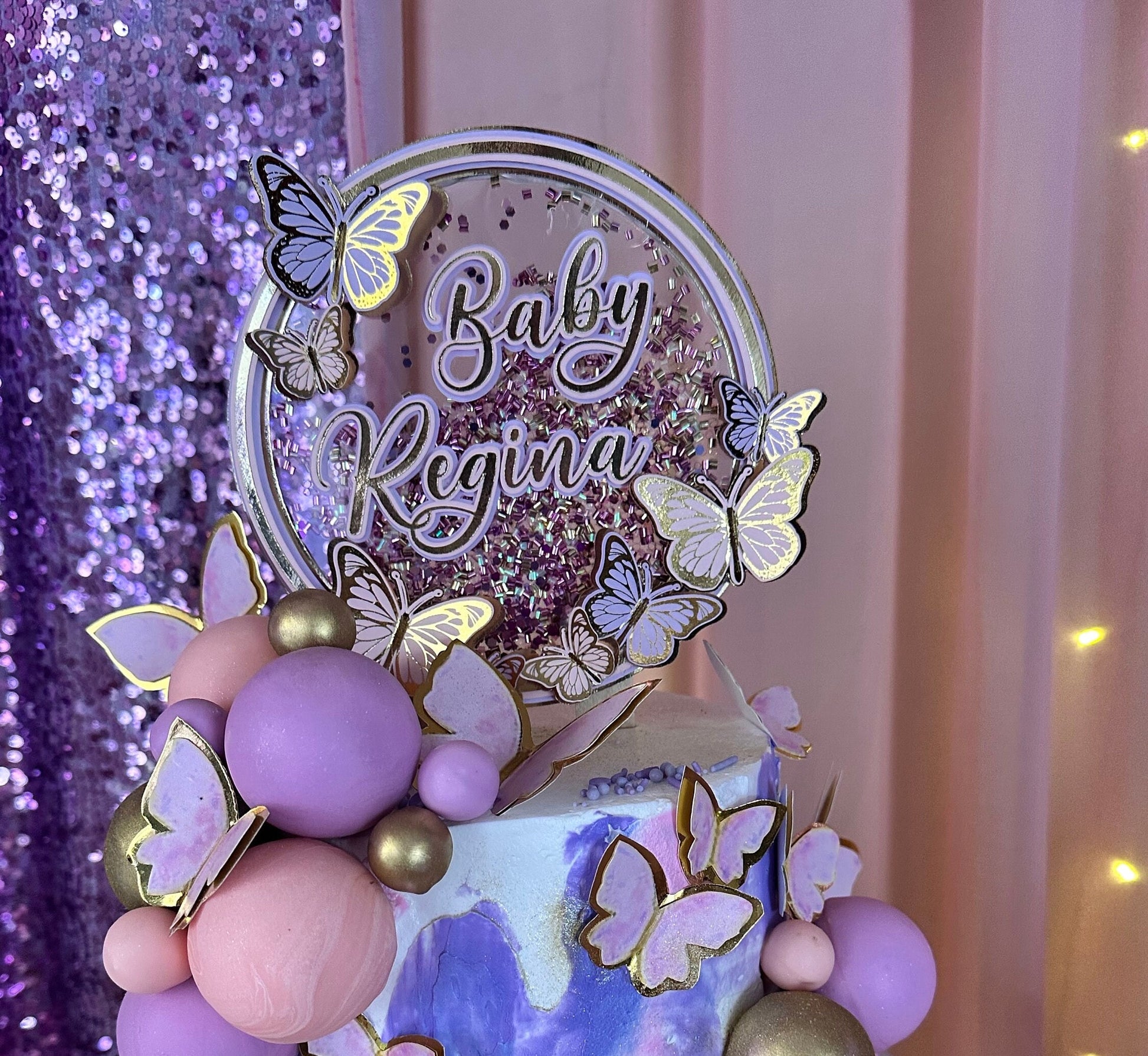 Personalized butterfly baby shower cake topper