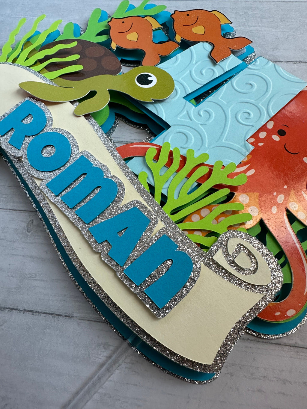 custom ocean cake topper for birthday party, under the sea cake topper