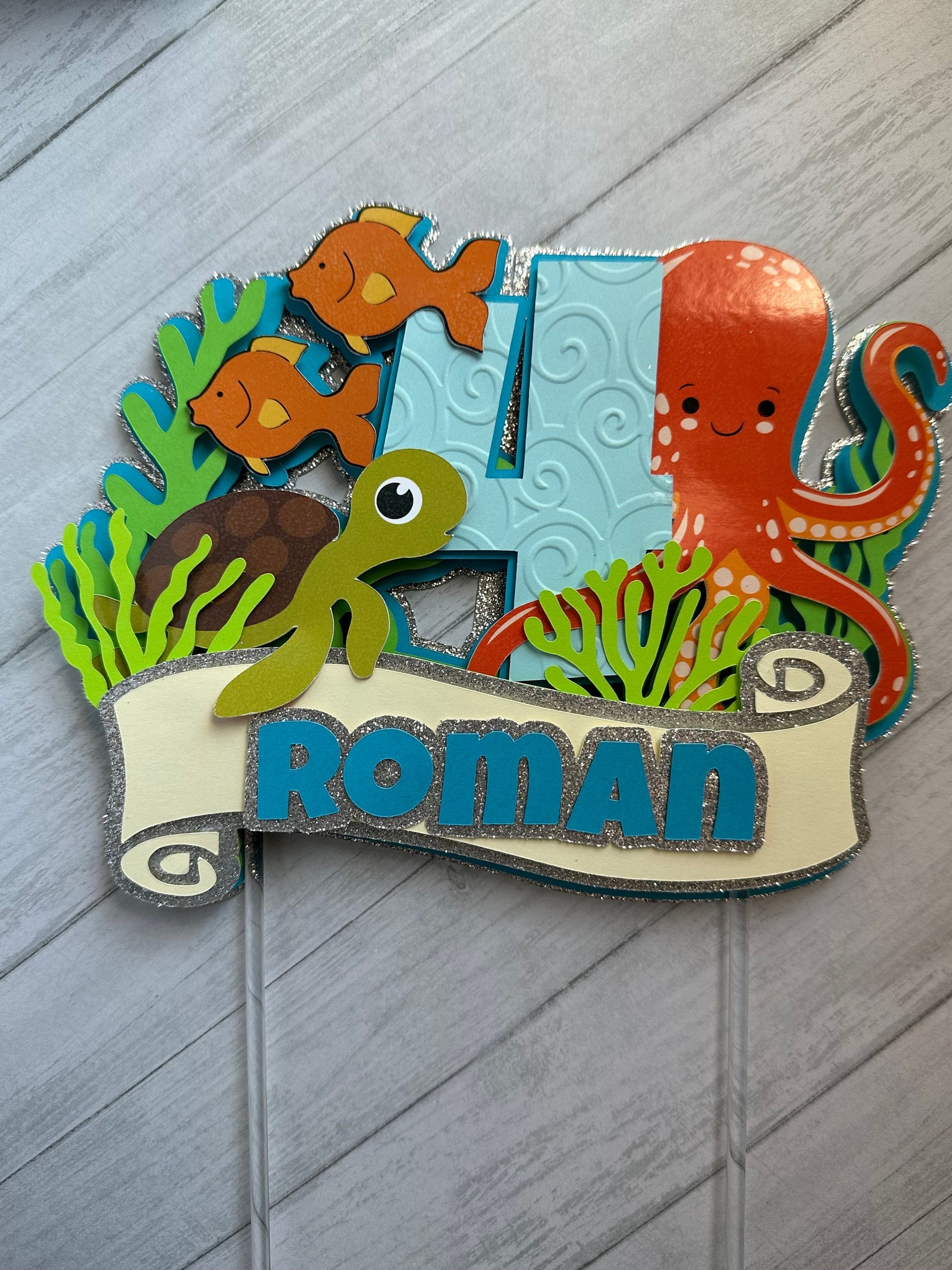 custom ocean cake topper for birthday party, under the sea cake topper