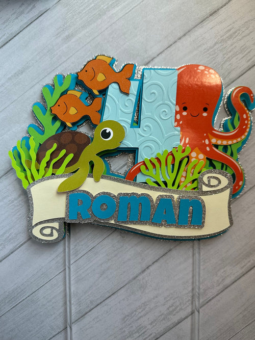 custom ocean cake topper for birthday party, under the sea cake topper