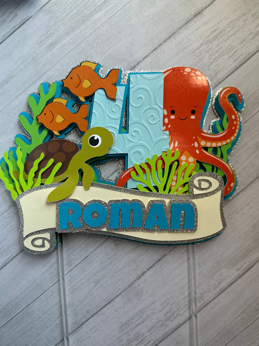 custom ocean cake topper for birthday party, under the sea cake topper