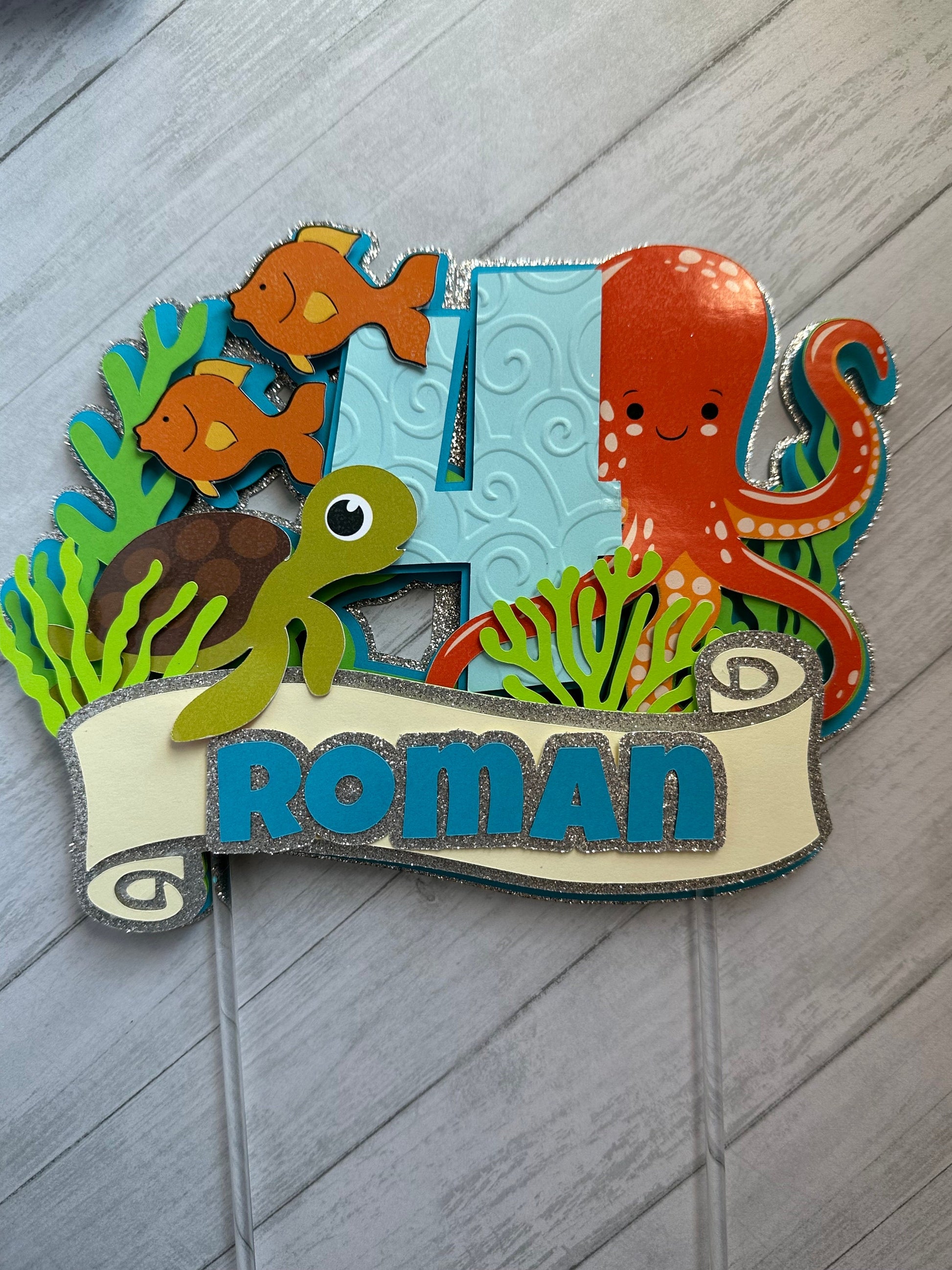 custom ocean cake topper for birthday party, under the sea cake topper