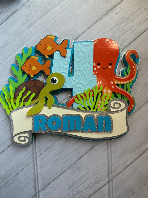custom ocean cake topper for birthday party, under the sea cake topper